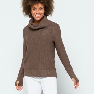 Market + Spruce Neck Waffle Stitch Pullover in Brown